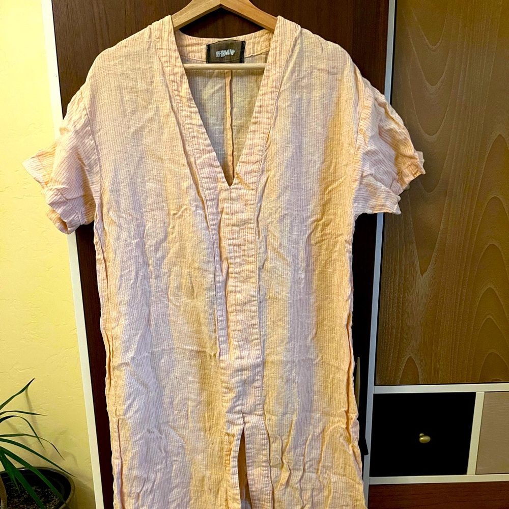 Reformation caftan in a linen cotton material beach coverup